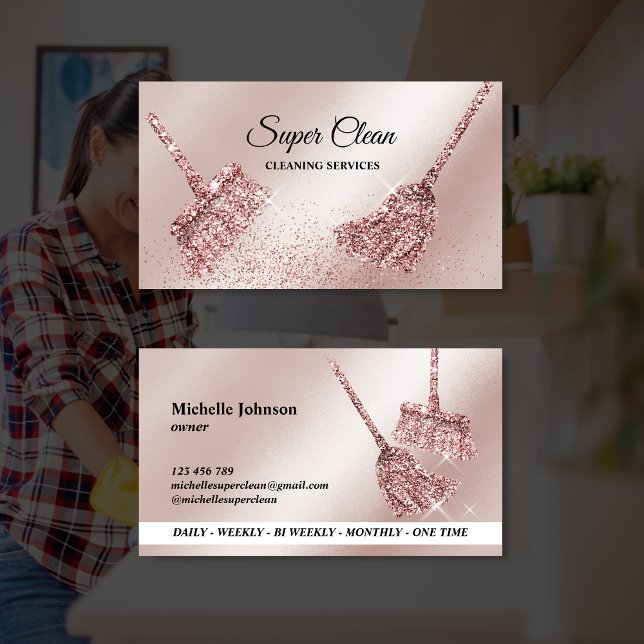 Maid Cleaning House Sparkling rose gold Business C Card (Creator Uploaded)