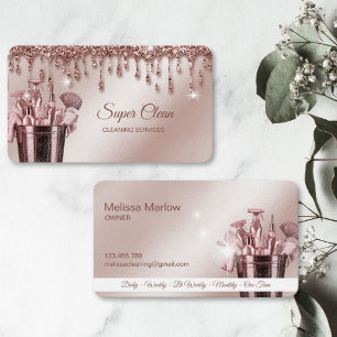 Maid Cleaning House Sparkling rose gold Business C Card