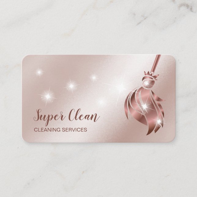 Maid Cleaning House Sparkling rose gold Business Card (Front)