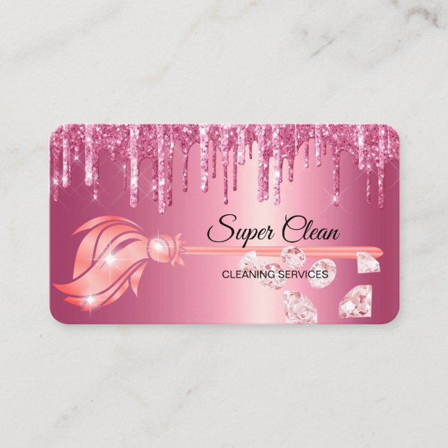 Maid Cleaning House Sparkling rose gold Business Card (Front)