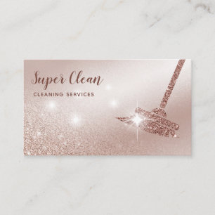 Maid Cleaning House Sparkling Rose Gold Business Card