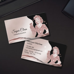 Maid Cleaning House Sparkling rose gold Business Card