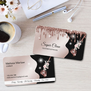 Maid Cleaning House Sparkling rose gold Business Card