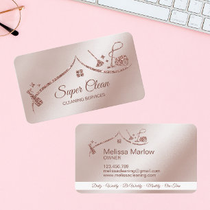 Maid Cleaning House Sparkling rose gold Business Card