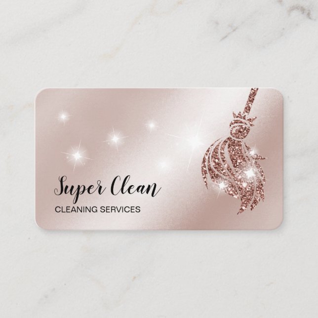 Maid Cleaning House Sparkling rose gold Business Card (Front)