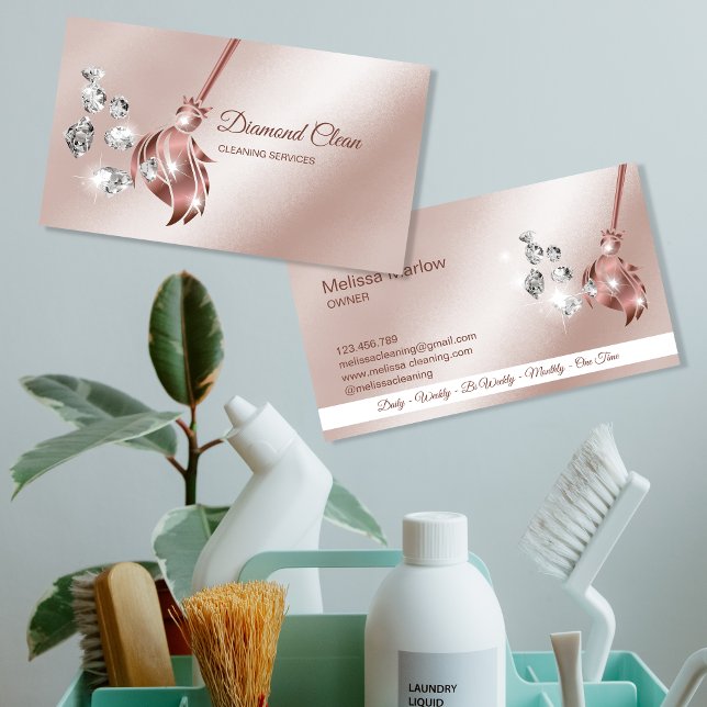 Maid Cleaning House Sparkling rose gold diamonds Business Card (Creator Uploaded)