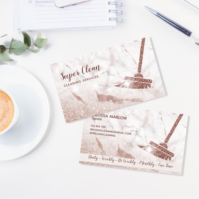 Maid Cleaning House Sparkling Rose Gold Marble Business Card (Creator Uploaded)
