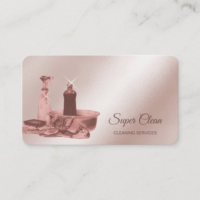 Maid Cleaning House Sparkling rose gold sponge Business Card (Front)