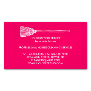 Maid Cleaning Housekeeper neon pink Magnetic Business Card