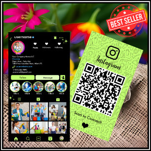 Maid Cleaning Instagram Lime Green Housekeeping QR Business Card