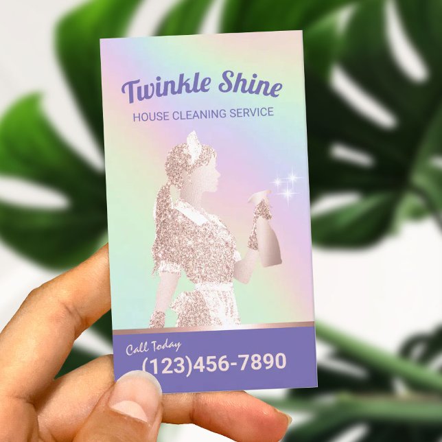 Maid Cleaning Service Holographic Housekeeping Business Card (Creator Uploaded)