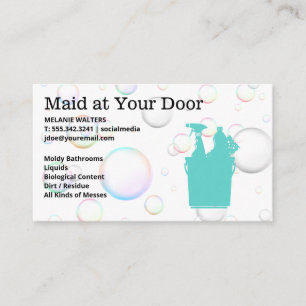 Maid Cleaning Service Logo Soap Bubbles Business Card