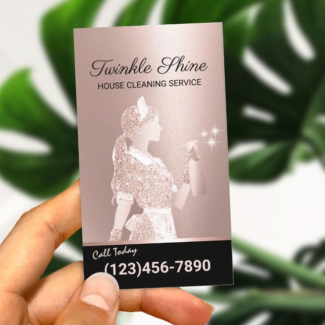 Maid Cleaning Service Rose Gold Housekeeping Business Card (Creator Uploaded)
