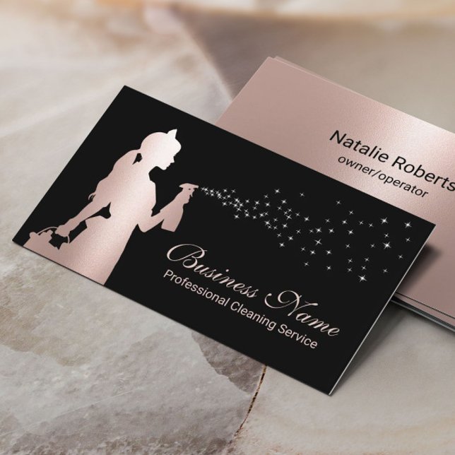 Maid Cleaning Service Rose Gold Housekeeping Business Card (Creator Uploaded)