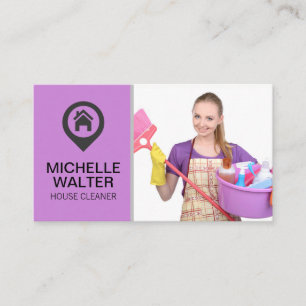 Maid Holding Cleaning Supplies Business Card