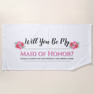 Maid Honour Watercolor rose floral wedding Beach Towel