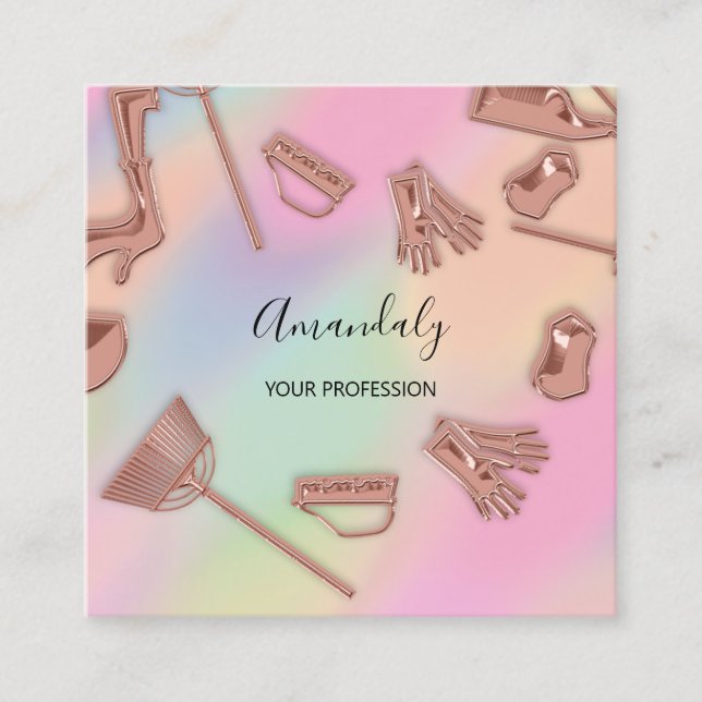 Maid House Cleaning Office Services Logo Ombre Square Business Card (Front)