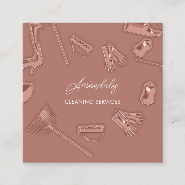 Maid House Cleaning Office Services Logo QR Code Square Business Card (Front)