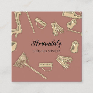 Maid House Cleaning Office Services QR Code Rose Square Business Card