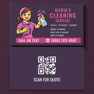 Maid House Cleaning Purple Pink QR Code Business Card
