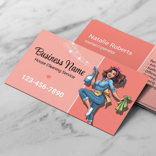 Maid House Cleaning Service Retro Pink Business Card