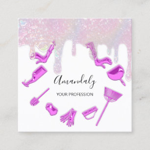 Maid House Cleaning Services Logo Holograph White Square Business Card