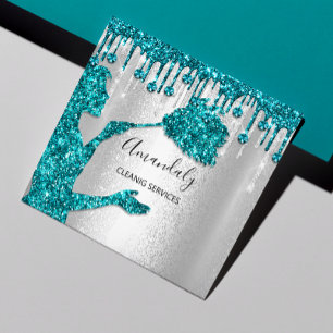 Maid House Cleaning Services Logo Silver Diamond Square Business Card