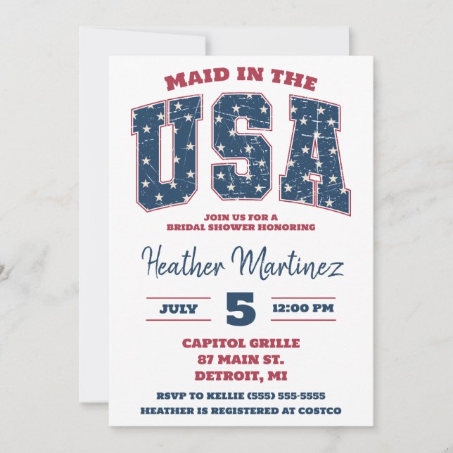 Maid in the USA, Stars, Stripes Bridal Shower Invitation (Front)