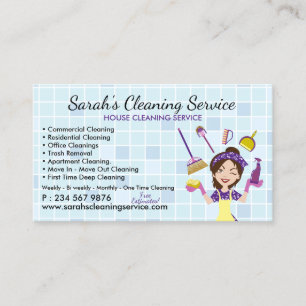 Maid Janitorial Girl Cleaning Service Business Card