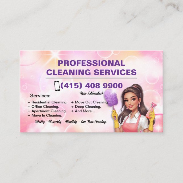 Maid Janitorial Lady Business Card House Cleaning (Front)