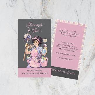 Maid Janitorial Lady Cartoon House Cleaning Business Card