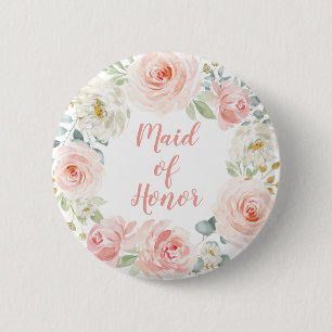 Maid of Honor Blush Pink Watercolor Wedding 6 Cm Round Badge