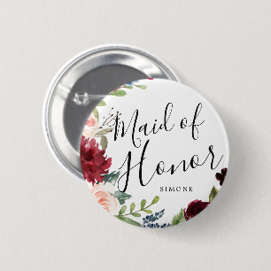 Maid of Honor Burgundy Bouquet Custom Wedding 6 Cm Round Badge
