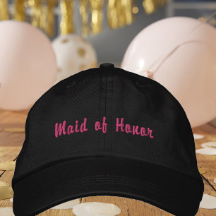 Maid of Honor Chic Hot Pink Black Embroidered Hat
