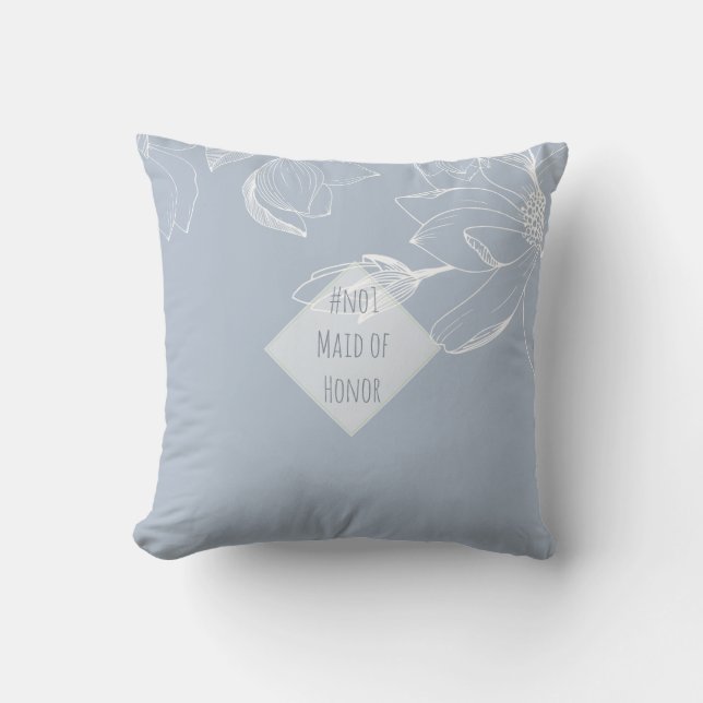 MAID OF HONOR GIFT Dusty Blue White Magnolias Cushion (Front)