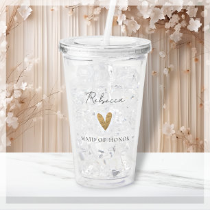 Maid of Honor Gold Heart Modern Script  Acrylic Tumbler