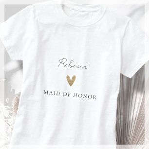 Maid of Honor Gold Heart Modern Script  T-Shirt