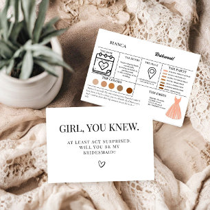 Maid of honor info card bridal proposal Card