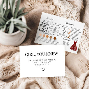 Maid of honor info card bridal proposal Card
