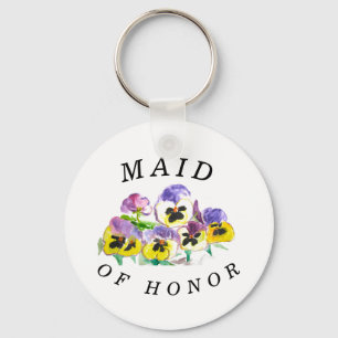 Maid of Honor Pansies Floral Vintage Wedding Key Ring