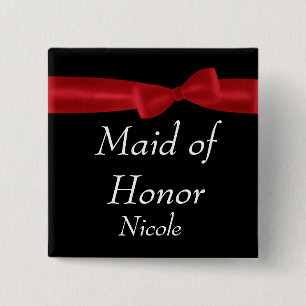 MAID OF HONOR Red Bow Wedding Custom Name 15 Cm Square Badge