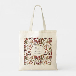 Maid of Honor red flower green bird floral design Tote Bag