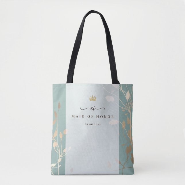 Maid of Honor Tote Bag | Sage Green & Gold (Front)