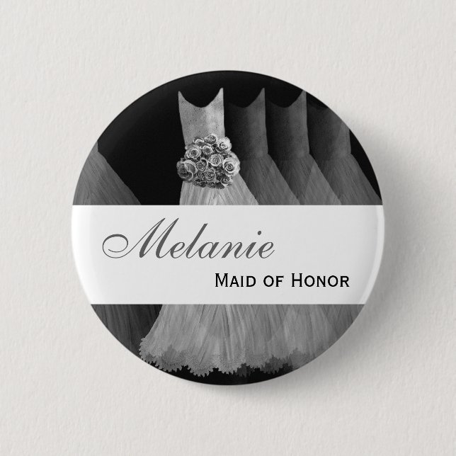 MAID OF HONOR Wedding Button  SILVER Gowns V2 (Front)
