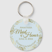 Maid of Honor Wedding Gift Gold Frills & Pale Blue Key Ring (Front)