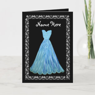 MAID OF HONOR Wedding Thank You BLUE Flowered Gown Card