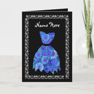 MAID OF HONOR Wedding Thank You BLUE Flowered Gown Card