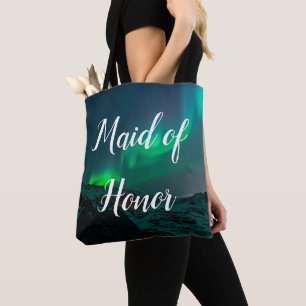 Maid of Honour Aurora Lights Script Elegant Weddin Tote Bag