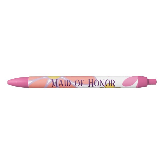 Maid of Honour Beautiful Flowers Black Ink Pen (Front)