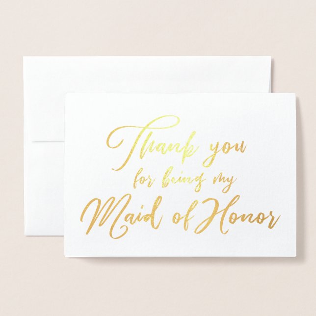 Maid of Honour Beautiful Wedding Thank you Foil Card (Front With Envelope)